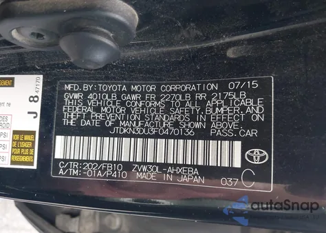 2015 Toyota Prius Two z USA, uszkodzony, nr VIN JTDKN3DU3F0470136